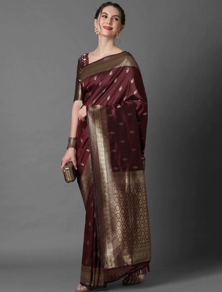 Buy Stylish & Glorious Printed Silk Saree With Blouse Piece FREE  at Best Price In Bangladesh