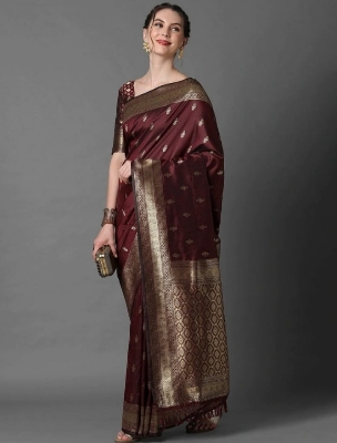 Buy Stylish & Glorious Printed Silk Saree With Blouse Piece FREE  at Best Price In Bangladesh