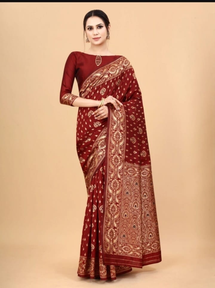 Buy Stylish & Glorious Printed Silk Saree With Blouse Piece FREE  at Best Price In Bangladesh