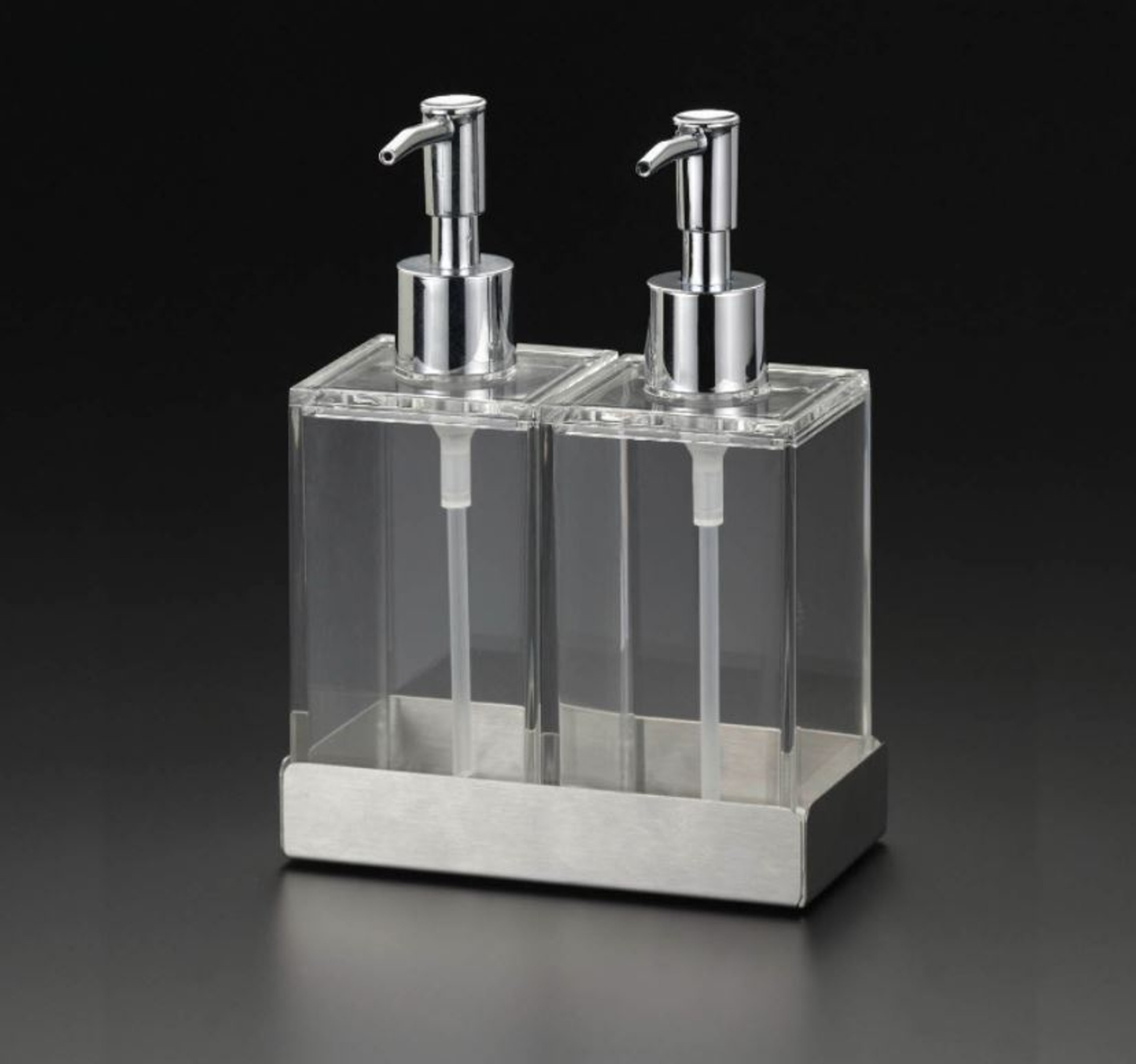 Buy Acrylic Twin Liquid Soap and Lotion Dispenser in Stainless Steel Tray Brand: Huang Acrylic    at Best Price In Bangladesh