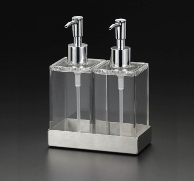 Buy Acrylic Twin Liquid Soap and Lotion Dispenser in Stainless Steel Tray Brand: Huang Acrylic    at Best Price In Bangladesh