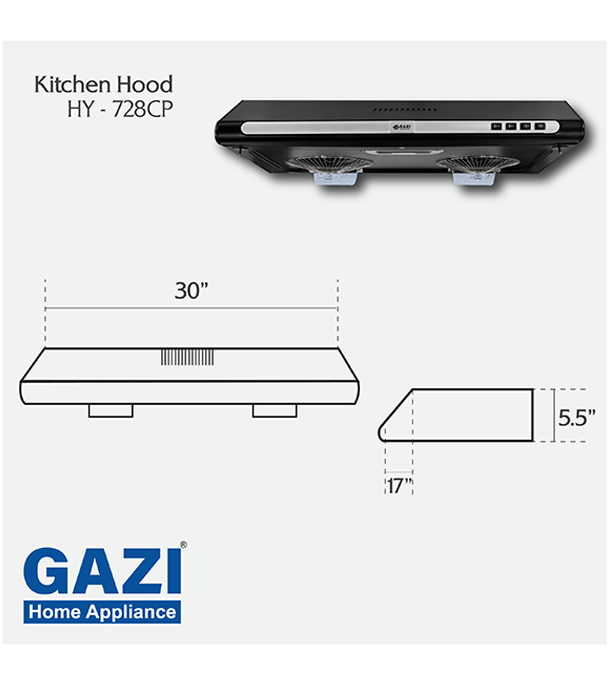 Picture of Gazi Kitchen Hood - Slim Type HY-728CP (30 Inch) (Best Price)