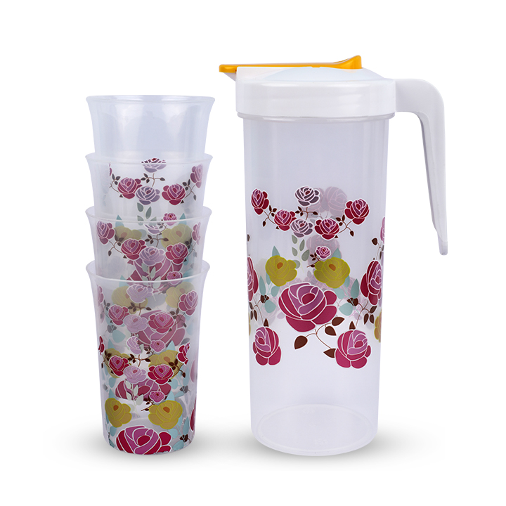 Buy Juice Jug 1.35L With 4 Pcs Flower Glass-Green Online at Best Price