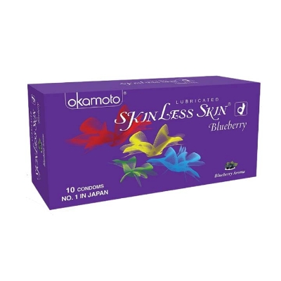 Picture of OKAMOTO Lubricated Skinless Blueberry Flavor Lubricated Dotted Condoms for Men 10pcs | Thailand