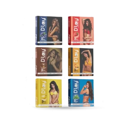 Picture of D'lay Condoms Combo for Men 3pcs x 6 Flavor Pack Dotted Long Lasting Condom | Chocolate, Strawberry, Banana, Mint, Blueberry, Orange Flavor | Wedding, Honeymoon, Valentine Couple Combo Pack | India