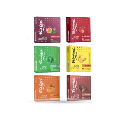 Picture of Vision Of Love Combo Super Dotted Real Feel Condoms for Men | 4pcs x 6 Flavor Combo | Ultra Soft | For Extra Pleasure and satisfaction | Long Lasted, Lubricated | Assorted Flavor Condoms | Wedding, Honeymoon, Valentine Couple Combo Pack | India