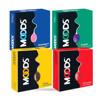Picture of Moods Condom For Men Women Mix Flavor Combo Pack 3pcs x4 | Dotted Chocolate, Strawberry, Grapes, Bubblegum Flavor Condom | Wedding, Honeymoon, Valentine Couple Combo Pack | India