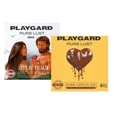 Picture of Playgard Condom Combo Pack 4pcs x2 Pure Lust Extra Dotted Dark Chocolate+Apple Peach Flavor Condom For Men | India | Wedding, Honeymoon, Valentine Couple Combo Pack