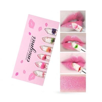 Picture of emaymei Transparent Jelly Change Lipstick Pack of 6 Waterproof Crystal Jelly Lipstick with Flower Inside | 3.8gm
