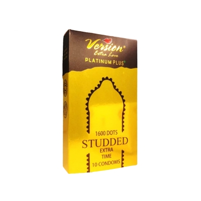 Picture of VERSION EXTRA LOVE PLATINUM PLUS STUDDED EXTRA TIME 1600 DOTS CONDOM FOR MEN 10pcs | Banana, Chocolate, Mint, Strawberry, Jasmine, Vanilla Flavored Condom | India