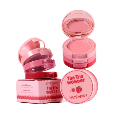 Picture of Handaiyan Tint Trio Wonder 3gm - Pocket-Size Lip & Cheek Stain Multi-Use Makeup Powder Pink Blush Cream Blush for Cheeks & Lips, Eyeshadow, Lightweight, Longlasting, 3 Shades Tinted Buildable Blush Face Makeup