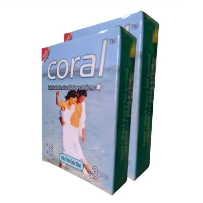 Picture of Coral - Ultra Thin Extra Time Lubricated Natural Latex Condom - Combo 2 Packs 3x2=6pcs Condom for Men