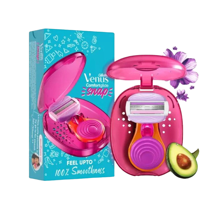 Picture of Gillette Venus Comfortglide Snap Hair Remover | Women Body Razor| Pack of 1 | Compact case|Soap gel bar with avocado