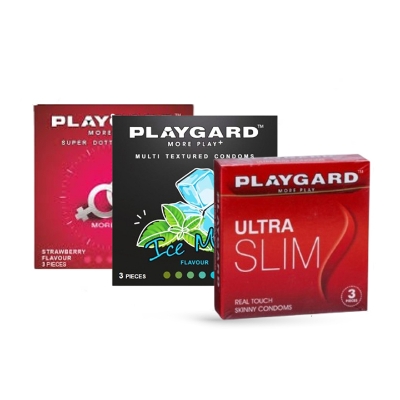 Picture of Playgard Combo Pack Super Dotted Super Slim Condom for Men Women | 3 Pack Combo Strawberry, Ice Mint Flavor Condom | Wedding, Honeymoon, Valentine Couple Combo Pack | India