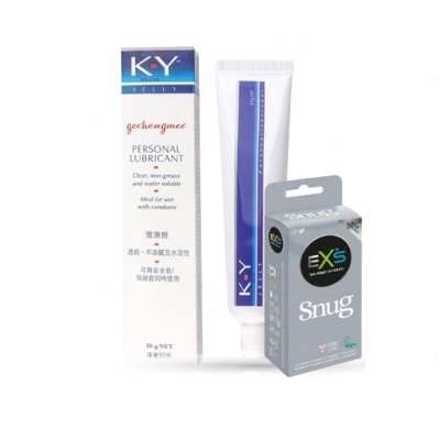 Picture of KY Jelly Personal Lubricant 50gm & Single 3pcs Pack EXS Snug Tight Fitting Small Size Condoms for Men | Wedding, Honeymoon, Valentine Couple Combo Pack