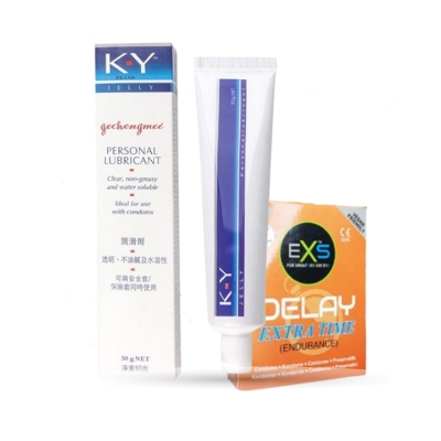 Picture of KY Jelly Personal Lubricant 50gm & 3pcs Pack EXS Delay Endurance Extra Time Condom for Men | Wedding, Honeymoon, Valentine Couple Combo Pack