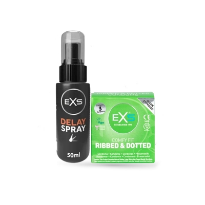 Picture of Valentine Day Special Combo Pack | EXS Delay Spray 50ml & EXS Ribbed & Dotted Condom 3pcs Pack | UK | Condom & Lube Combo for Valentine Lover Couple, Married Couple Gift