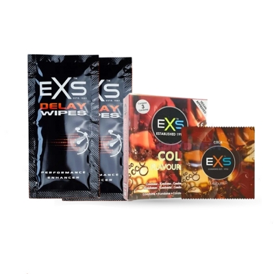 Picture of Valentine Day Special Combo Pack | EXS Delay Wipes 2pcs & EXS Cola Flavor Condom 3pcs Pack | UK | Condom & Lube Combo for Valentine Lover Couple, Married Couple Gift