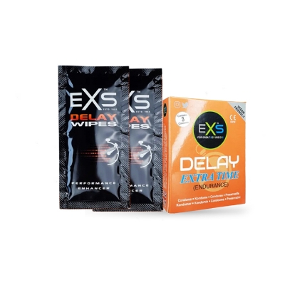 Picture of Valentine Day Special Combo Pack | EXS Delay Wipes 2pcs & EXS Delay Extra Time Condom 3pcs Pack | UK | Condom & Lube Combo for Valentine Lover Couple, Married Couple Gift