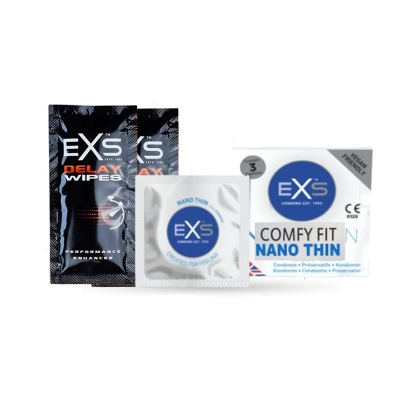 Picture of Valentine Day Special Combo Pack | EXS Delay Wipes 2pcs & EXS Nano Thin Condom 3pcs Pack | UK | Condom & Lube Combo for Valentine Lover Couple, Married Couple Gift