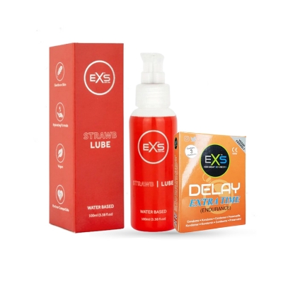 Picture of Valentine Day Special Combo Pack | EXS Strawberry Flavor Water-Based Lube 100ml & EXS Delay Extra Time Condom 3pcs Pack | UK | Condom & Lube Combo for Valentine Lover Couple, Married Couple Gift
