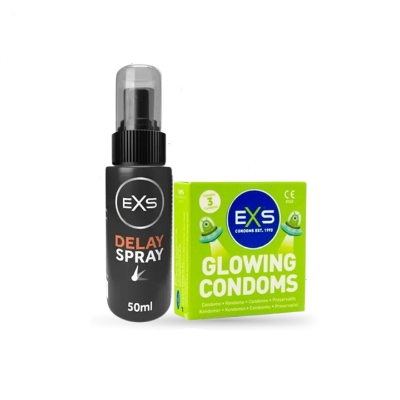 Picture of Valentine Day Special Combo Pack | EXS Delay Spray 50ml & EXS Glow in the Dark Condom 3pcs Pack | UK | Condom & Lube Combo for Valentine Lover Couple, Married Couple Gift