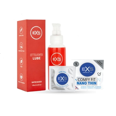 Picture of Valentine Day Special Combo Pack | EXS Strawberry Flavor Water-Based Lube 100ml & EXS Nano Thin Condom 3pcs Pack | UK | Condom & Lube Combo for Valentine Lover Couple, Married Couple Gift