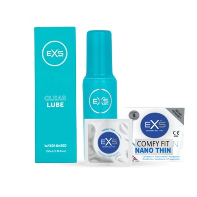Picture of Valentine Day Special Combo Pack | EXS Clear Water Based Lubricant 100ml & EXS Nano Thin Condom 3pcs Pack | UK | Condom & Lube Combo for Valentine Lover Couple, Married Couple Gift