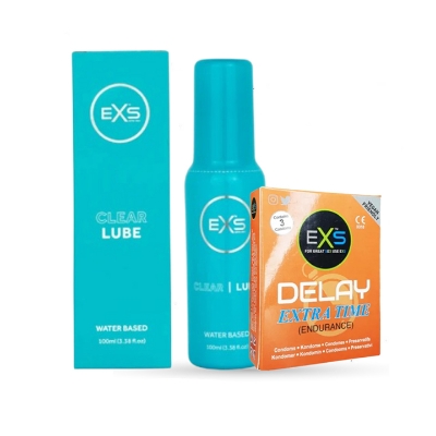 Picture of Valentine Day Special Combo Pack | EXS Clear Water Based Lubricant 100ml & EXS Delay Extra Time Condom 3pcs Pack | UK | Condom & Lube Combo for Valentine Lover Couple, Married Couple Gift