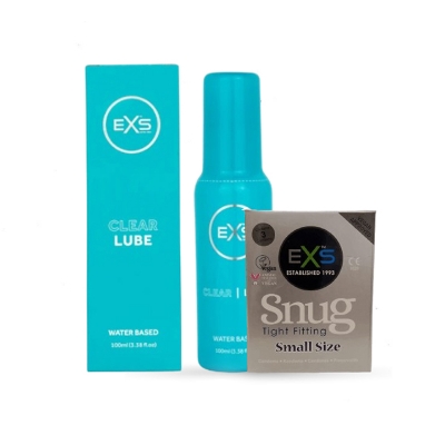 Picture of Valentine Day Special Combo Pack | EXS Clear Water Based Lubricant 100ml & EXS Snug Tight Fit Small Condom 3pcs Pack | UK | Condom & Lube Combo for Valentine Lover Couple, Married Couple Gift