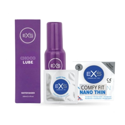 Picture of Valentine Day Special Combo Pack | EXS Chocolate Flavor Water Based Lubricant 100ml & EXS Nano Thin Condom 3pcs Pack | UK | Condom & Lube Combo for Valentine Lover Couple, Married Couple Gift