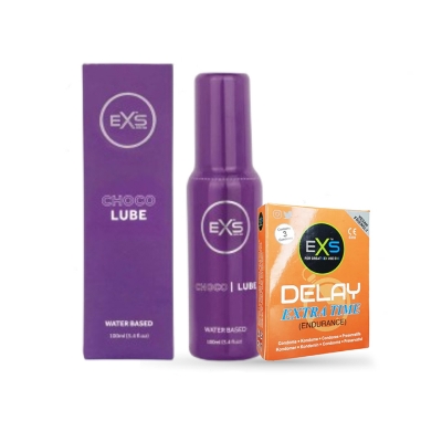 Picture of Valentine Day Special Combo Pack | EXS Chocolate Flavor Water Based Lubricant 100ml & EXS Delay Extra Time Condom 3pcs Pack | UK | Condom & Lube Combo for Valentine Lover Couple, Married Couple Gift