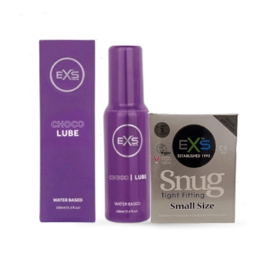 Picture of Valentine Day Special Combo Pack | EXS Chocolate Flavor Water Based Lubricant 100ml & EXS Snug Tight Fit Small Condom 3pcs Pack | UK | Condom & Lube Combo for Valentine Lover Couple, Married Couple Gift
