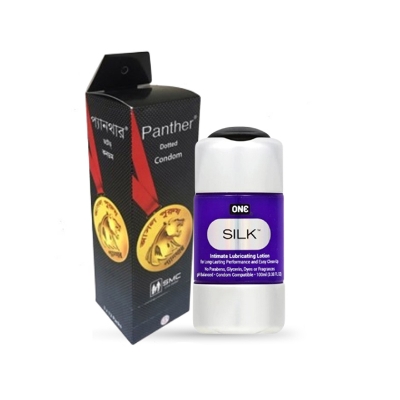 Picture of Valentine Day Special Combo Pack | ONE Silk Intimate Lubricating Lotion 100ml & Panther Dotted Condom Full Box 12x3=36pcs Condom | Condom & Lube Combo for Valentine Lover Couple, Married Couple Gift