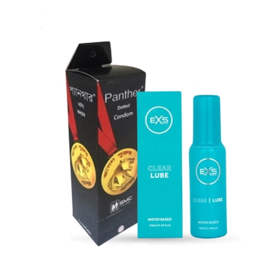 Picture of Valentine Day Special Combo Pack | EXS Clear Water Based Lubricant 100ml & Panther Dotted Condom Full Box 12x3=36pcs Condom | Condom & Lube Combo for Valentine Lover Couple, Married Couple Gift