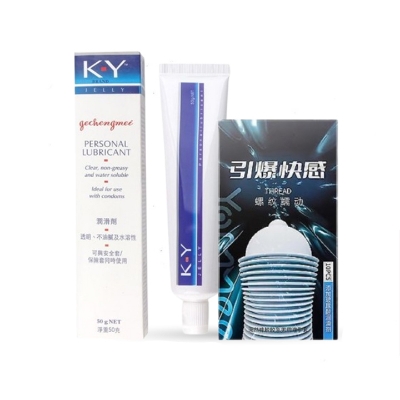 Picture of Valentine Day Special Combo Pack | KY Jelly Water Based Personal Lubricant 50g & 10pcs Thread Condom Rope Shape Condom for Men & Women | Condom & Lube Combo for Valentine Lover Couple, Married Couple Gift
