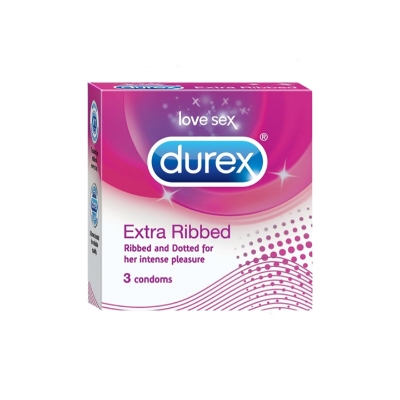 Picture of Durex Extra Ribbed Condom 3pcs Ribbed Dotted for Intense Pleasure Condom for Men | India