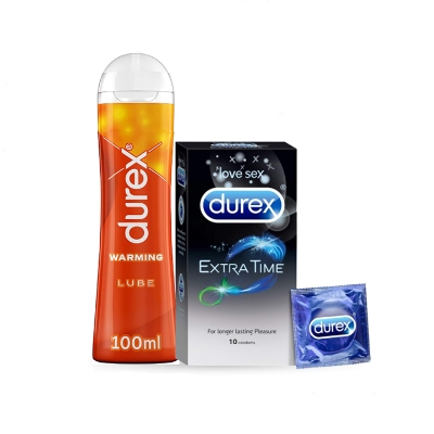 Picture of Valentine Day Special Combo Pack | Durex Warming Lubricant Gel 100g & 10pcs/ 3pcs Durex Extra Time Condom | Condom & Lube Combo for Valentine Lover Couple, Married Couple Gift