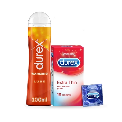 Picture of Valentine Day Special Combo Pack | Durex Warming Lubricant Gel 100g & 10pcs/ 3pcs Durex Extra Thin Condom | Condom & Lube Combo for Valentine Lover Couple, Married Couple Gift