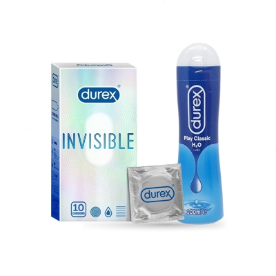 Picture of Valentine Day Special Combo Pack | Durex Play Classic H2O Lubricant Gel 100g & 10pcs/ 3pcs Durex Invisible Condom | Condom & Lube Combo for Valentine Lover Couple, Married Couple Gift