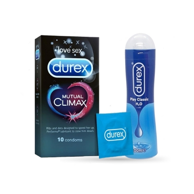 Picture of Valentine Day Special Combo Pack | Durex Play Classic H2O Lubricant Gel 100g & 10pcs/ 3pcs Durex Mutual Climax Condom | Condom & Lube Combo for Valentine Lover Couple, Married Couple Gift