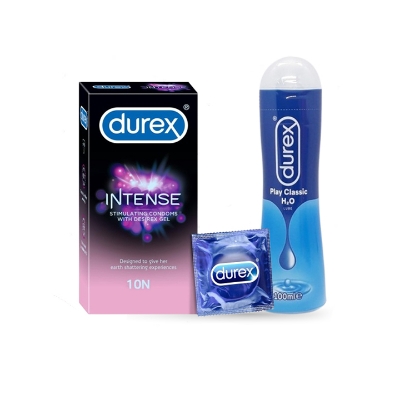 Picture of Valentine Day Special Combo Pack | Durex Play Classic H2O Lubricant Gel 100g & 10pcs/ 3pcs Durex Intense Condom | Condom & Lube Combo for Valentine Lover Couple, Married Couple Gift