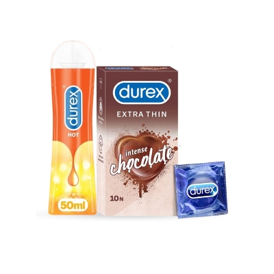 Picture of Valentine Day Special Combo Pack | Durex Hot Lubricant Gel 50ml & 10pcs/ 3pcs Durex Extra Thin Chocolate Flavor | Condom & Lube Combo for Valentine Lover Couple, Married Couple Gift