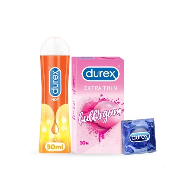 Picture of Valentine Day Special Combo Pack | Durex Hot Lubricant Gel 50ml & 10pcs/ 3pcs Durex Extra Thin Bubblegum Flavor | Condom & Lube Combo for Valentine Lover Couple, Married Couple Gift