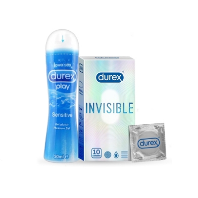 Picture of Valentine Day Special Combo Pack | Durex Play Sensitive Lube 50ml & 10pcs/ 3pcs Durex Invisible Condom | Condom & Lube Combo for Valentine Lover Couple, Married Couple Gift