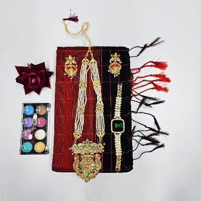 Buy Combo Pack for Women - Sharee+Watches+Neckless Set+Make Up Box+Flowers at best price In Bangladesh