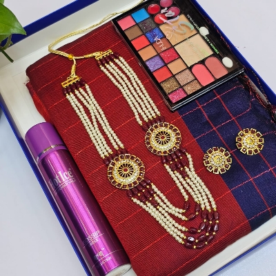 Buy Combo for Women Sharee + Perfume + Neckless Set + Make Up Box at best price In Bangladesh