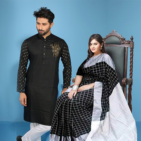 Buy Premium Couple Matching Set for Men & Women - Sari and Panjabi at best price In Bangladesh