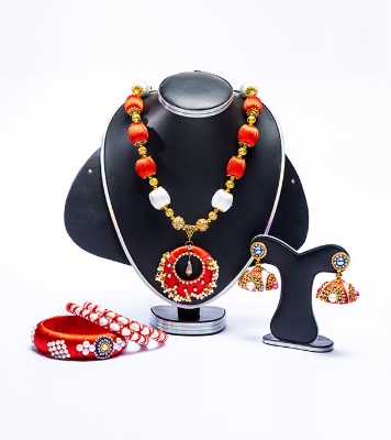 Buy Red and White Silk Thread Jewellery Set Online in Bangladesh