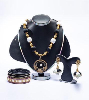 Buy White and Black Silk Thread Jewellery Set Online in Bangladesh